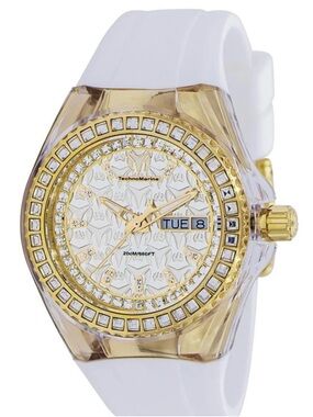 Technomarine Gold and White Crystal Accent Watch with Day-Date